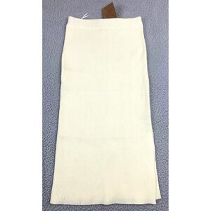 Double Zero Ribbed Knit Midi‎ Skirt Womens S Ivory Cream Pull On Stretch NWT